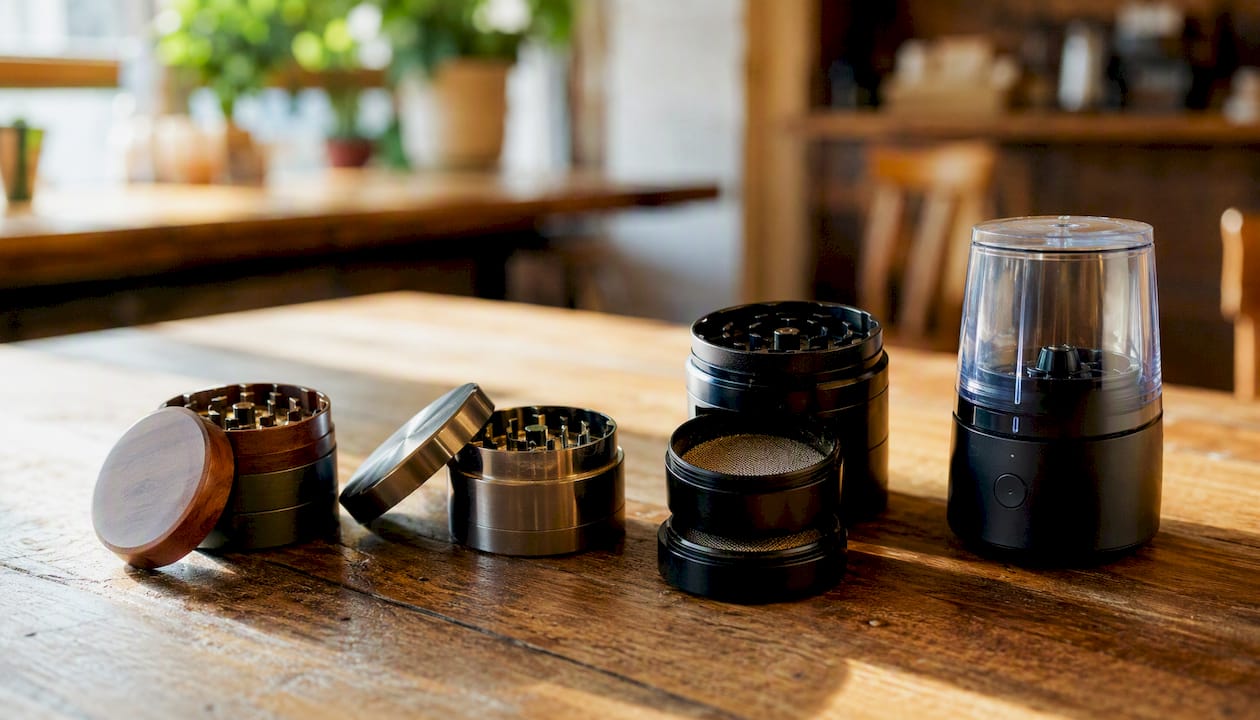 Four types of herb grinders from above