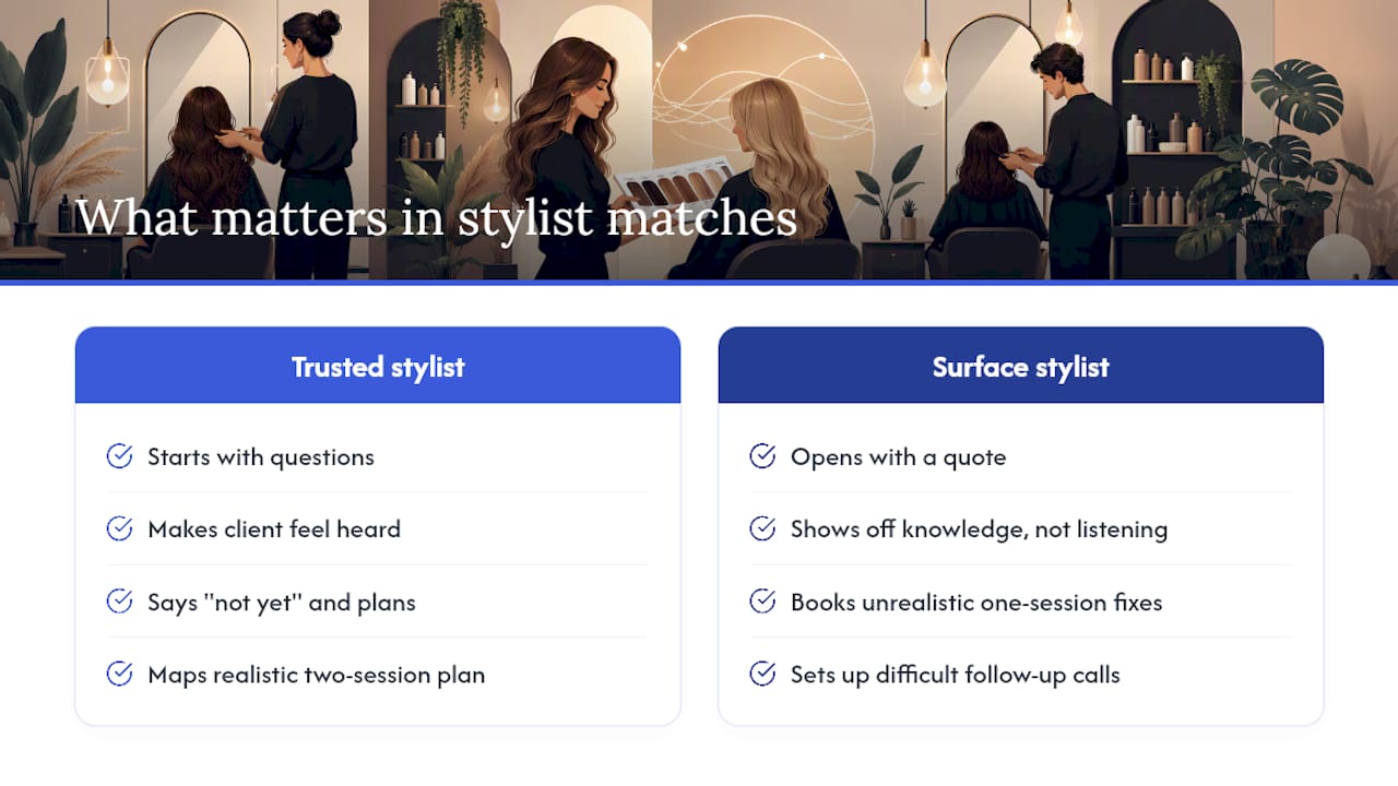 What actually matters when a stylist matches with a client — overview diagram