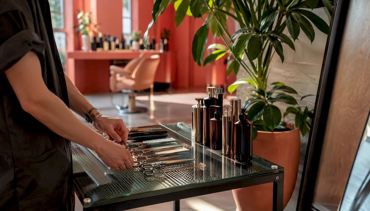 Barber arranging haircut tools