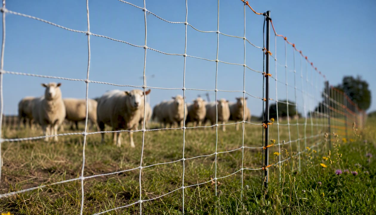 Electric netting fence in goats' paddock
