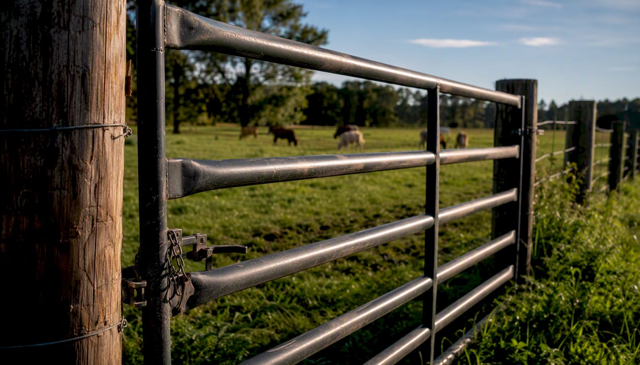 Heavy-gauge steel livestock farm gate