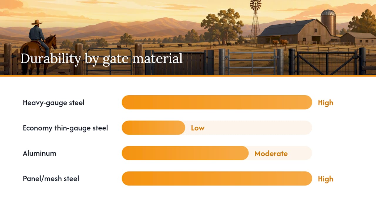 Comparison chart of farm gate materials