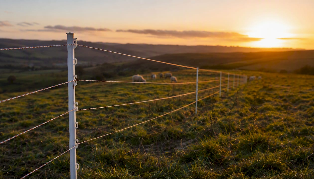 Electric netting close-up on pasture