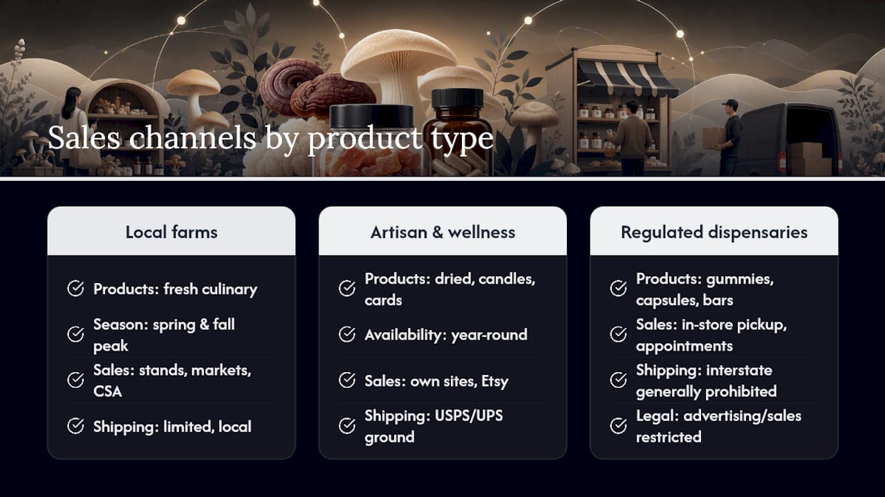 Diagram comparing mushroom product sales channels