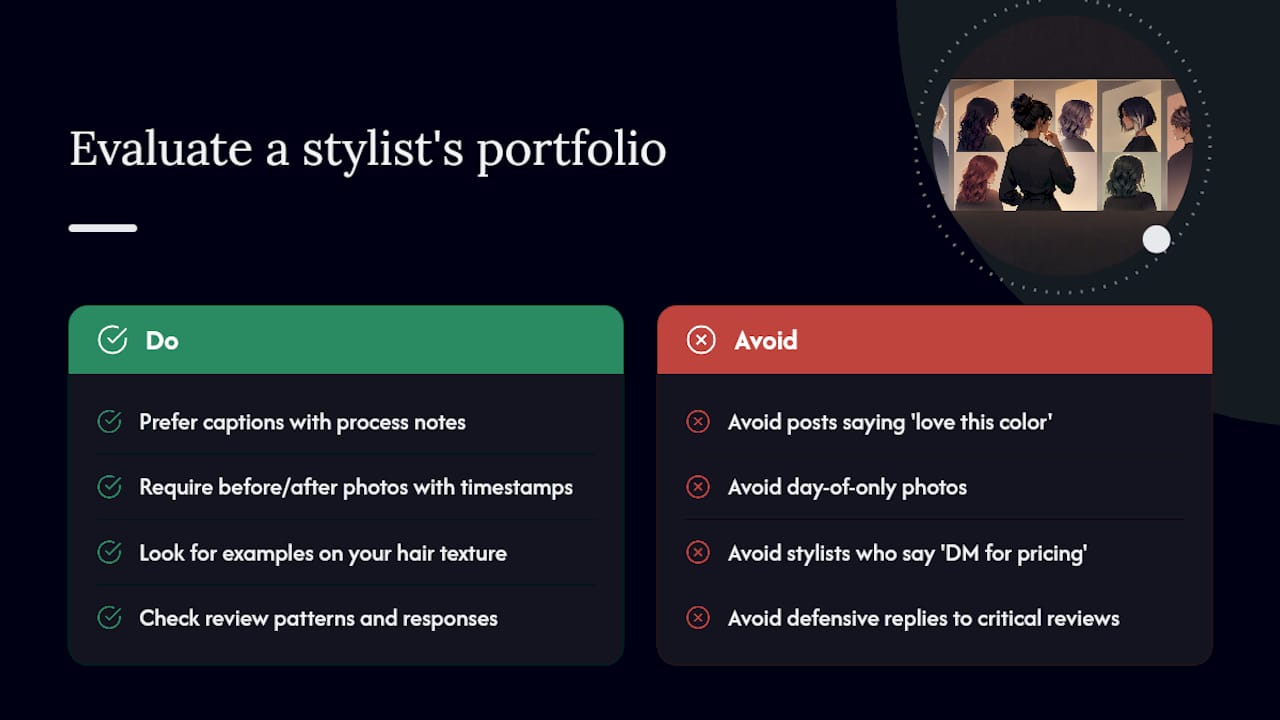 How do you evaluate a stylist's portfolio for alternative looks? — overview diagram
