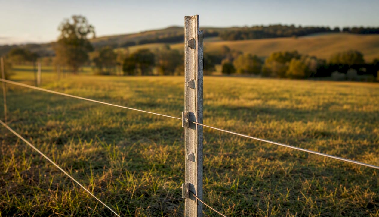 Galvanized steel T-post in pasture