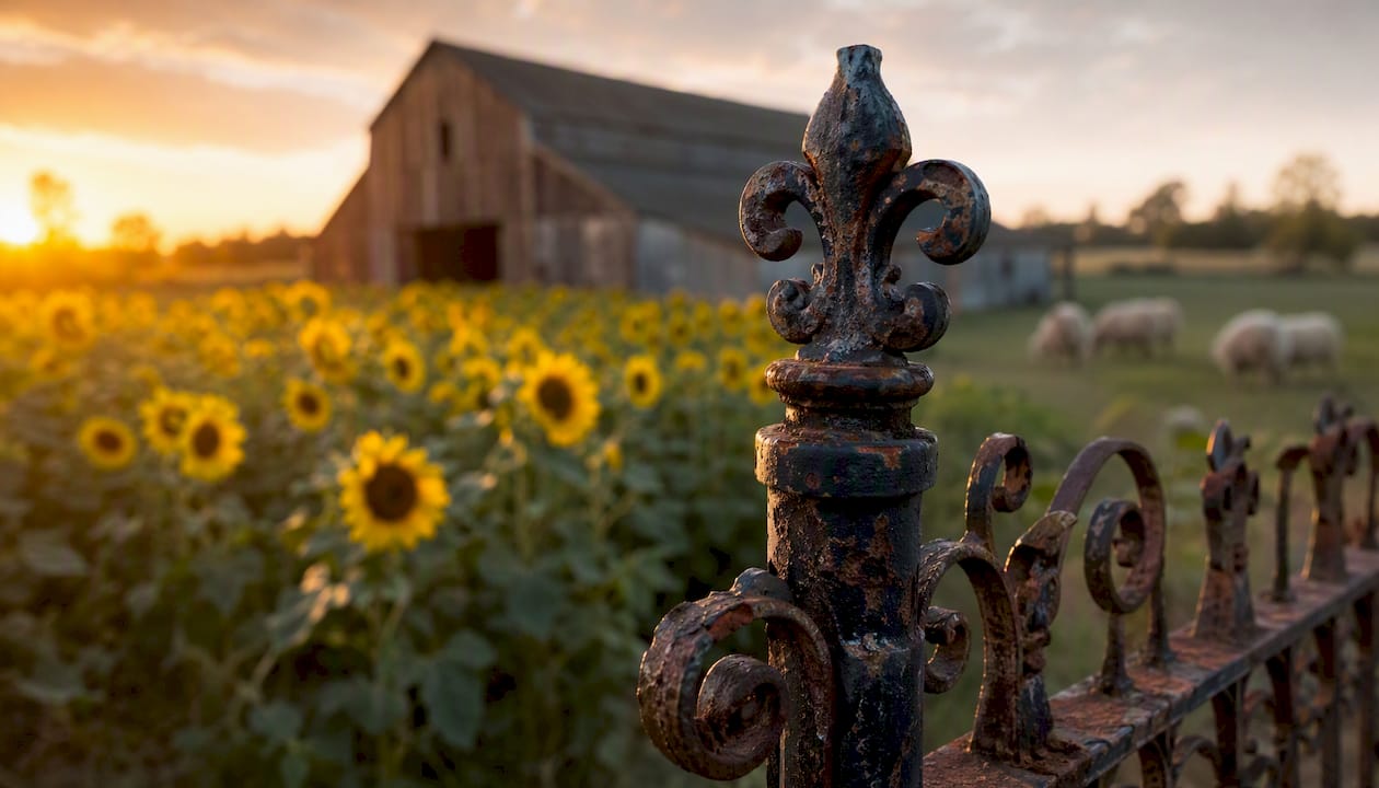 Ornamental wrought iron fence post with finial