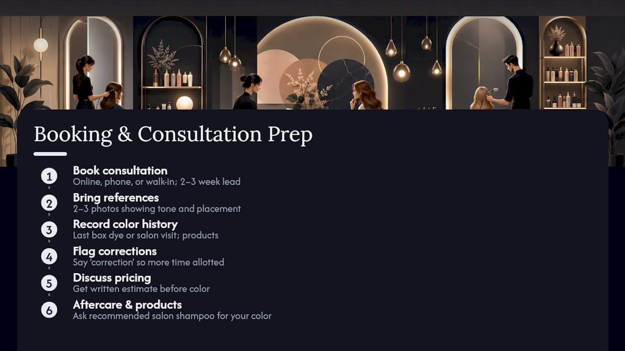 Diagram of hair color consultation booking steps
