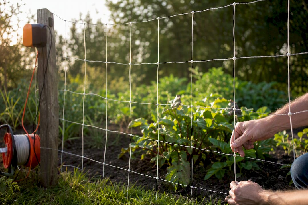 Portable electric netting protecting garden beds