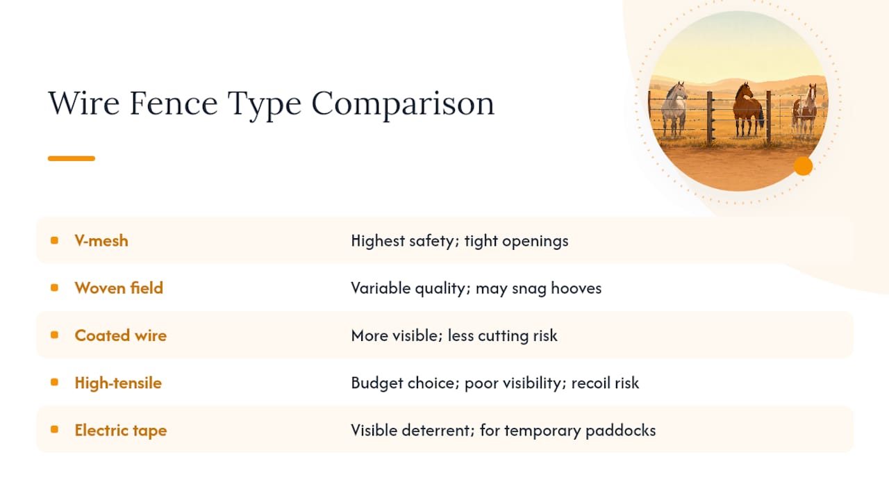 Diagram comparing safety traits of different horse fencing wires