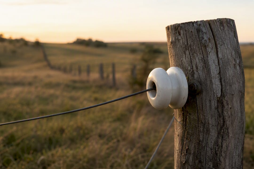 Porcelain insulator on corner fence post
