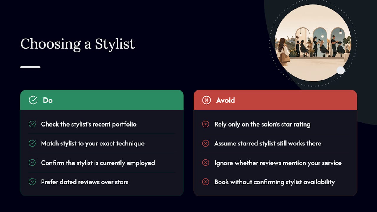 Checklist diagram of stylist selection criteria