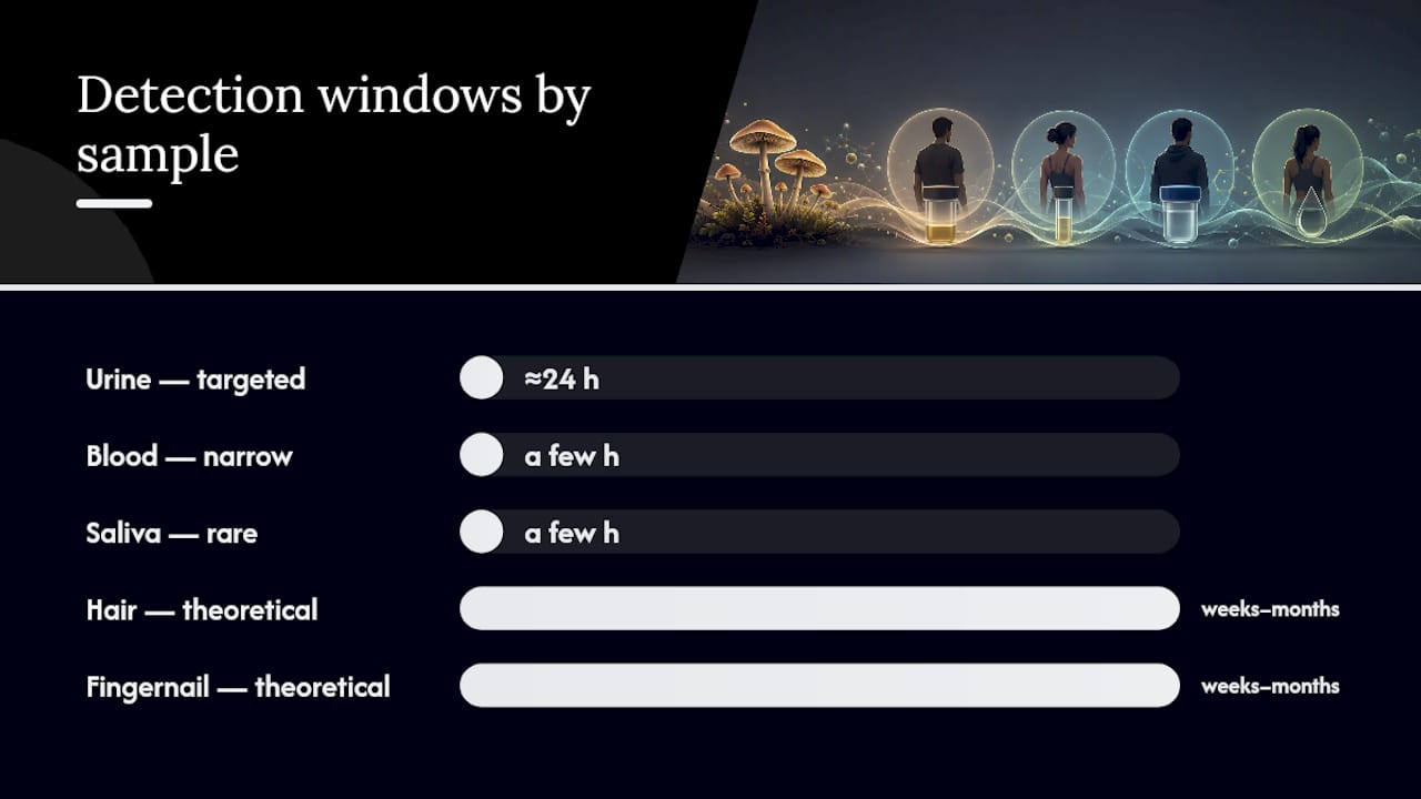 Diagram of psilocybin detection windows by sample type
