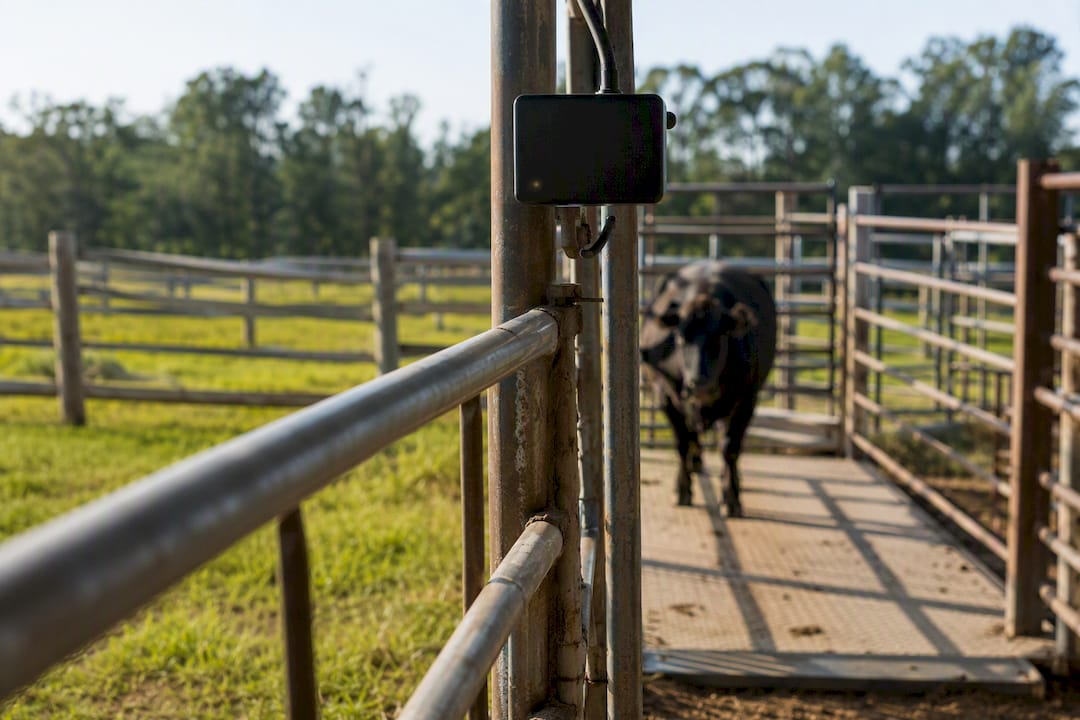 Panel RFID reader at cattle chute scale