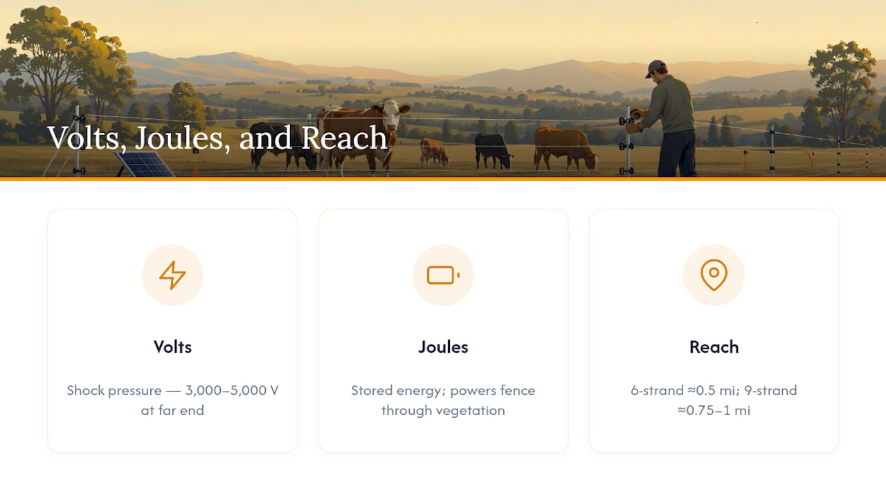 Diagram comparing volts and joules in electric fence sizing