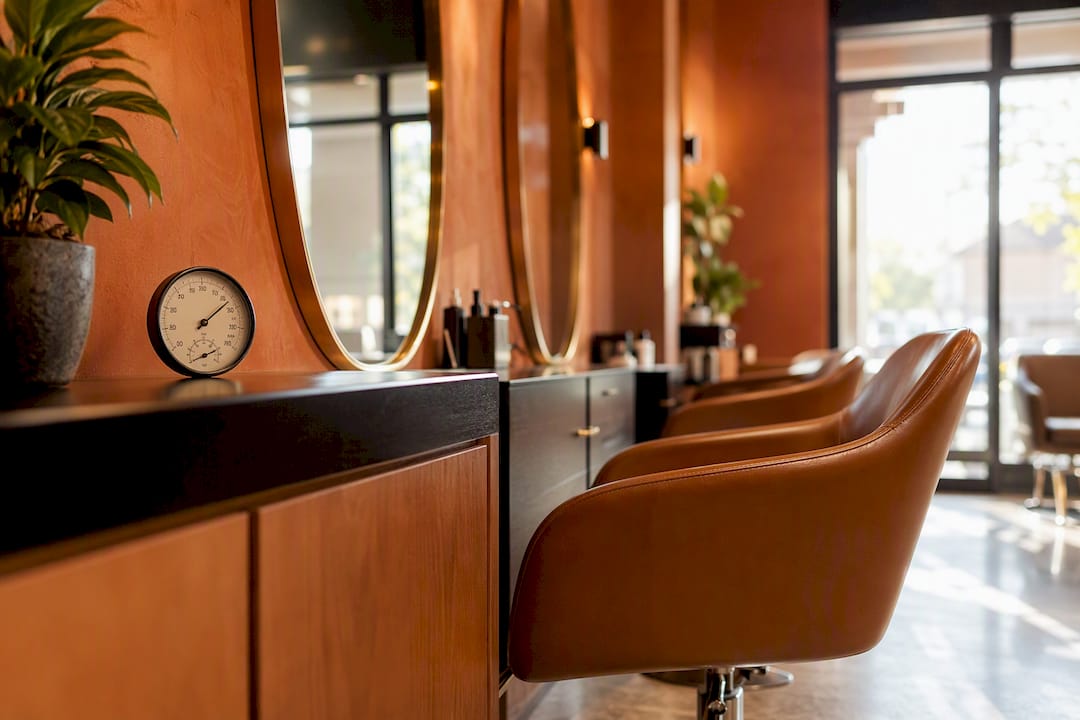 Salon humidity gauge near styling station