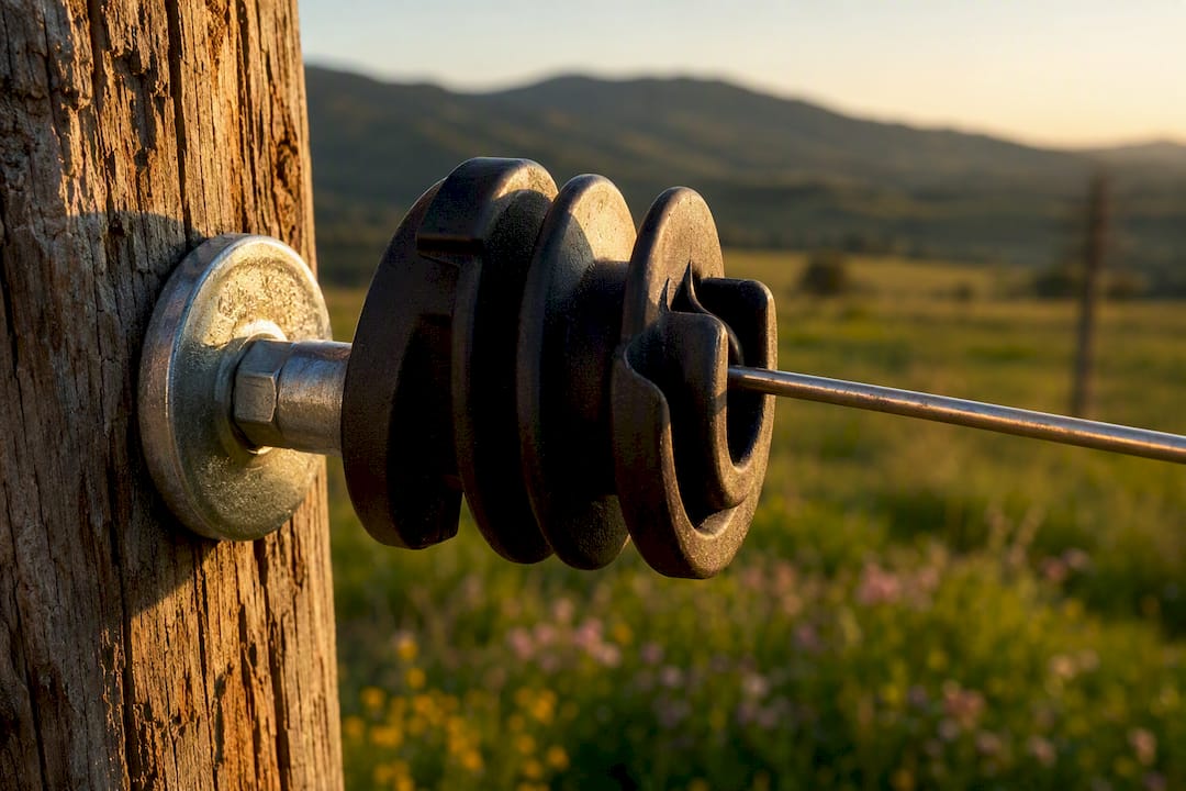Composite electric fence insulator with metal insert