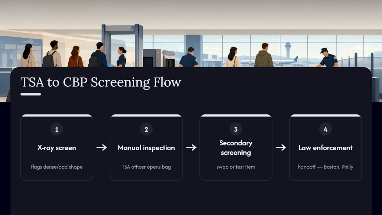 Diagram showing TSA and CBP screening and law enforcement handoff