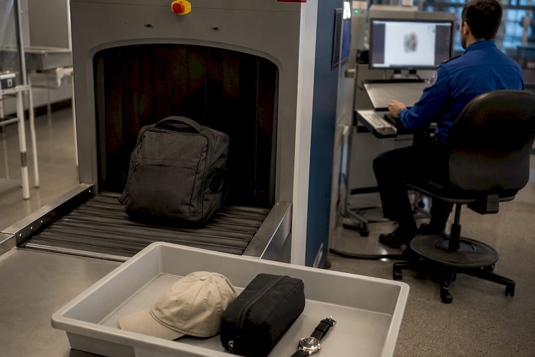 Airport security X-ray scanner with bag