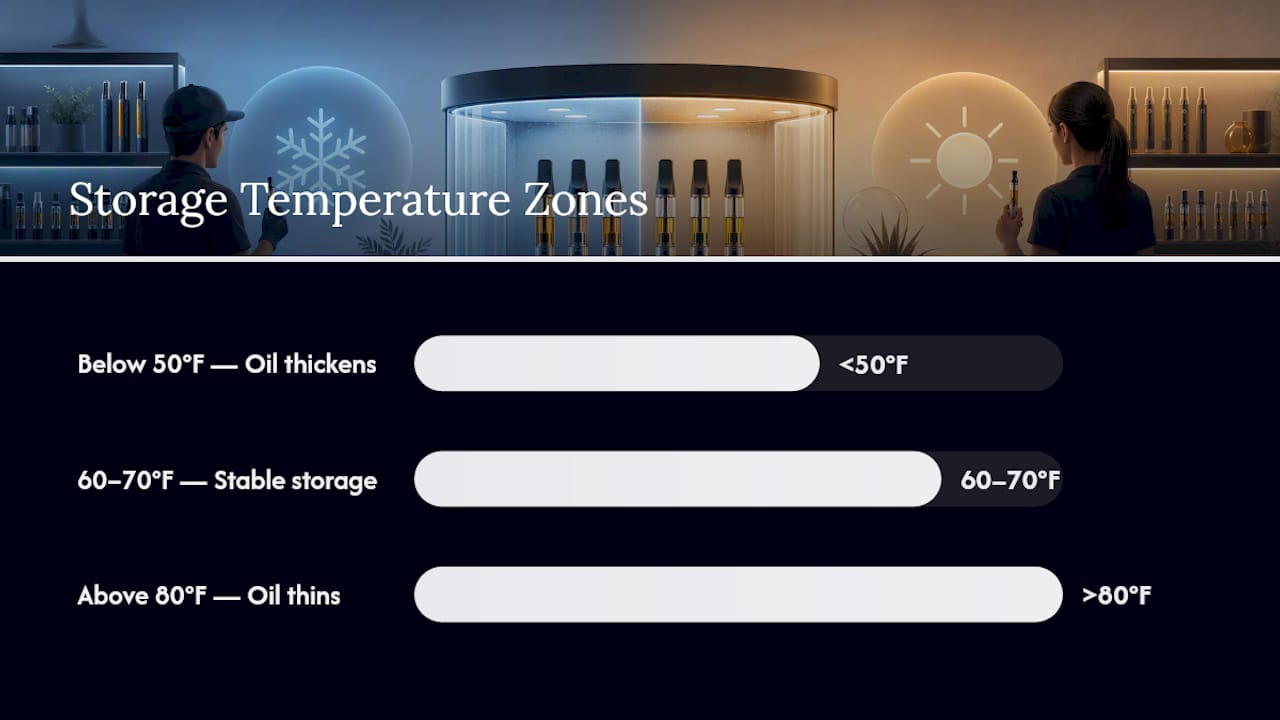 Vape cartridge storage temperature zones
