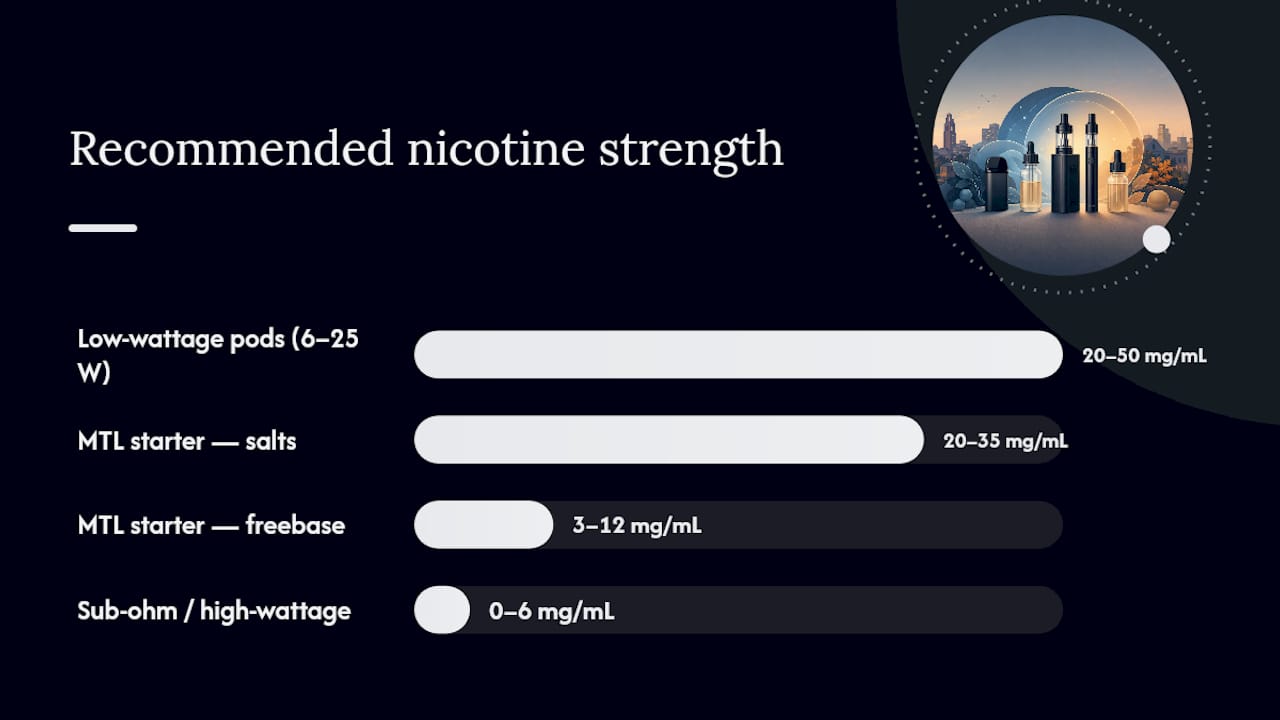Coil resistance guide for nicotine types