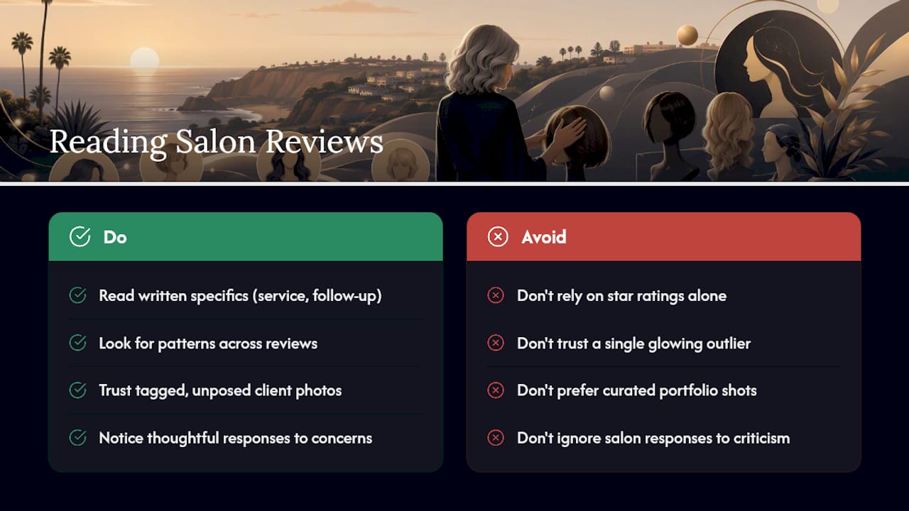 How should you read salon reviews and testimonials? — overview diagram