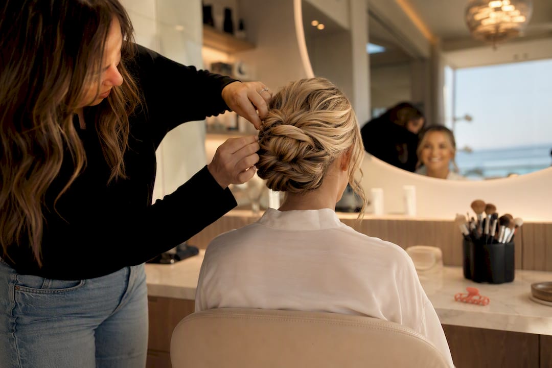 Bridal updo trial in luxury salon