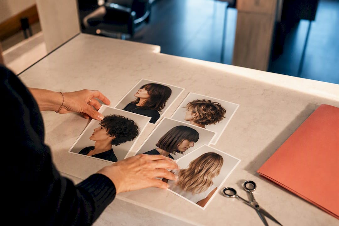 Recent haircut portfolio photographs in salon