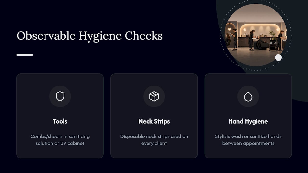 Three visible salon hygiene checks