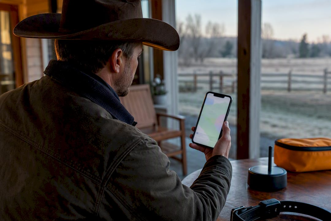 Rancher checking a virtual fence boundary