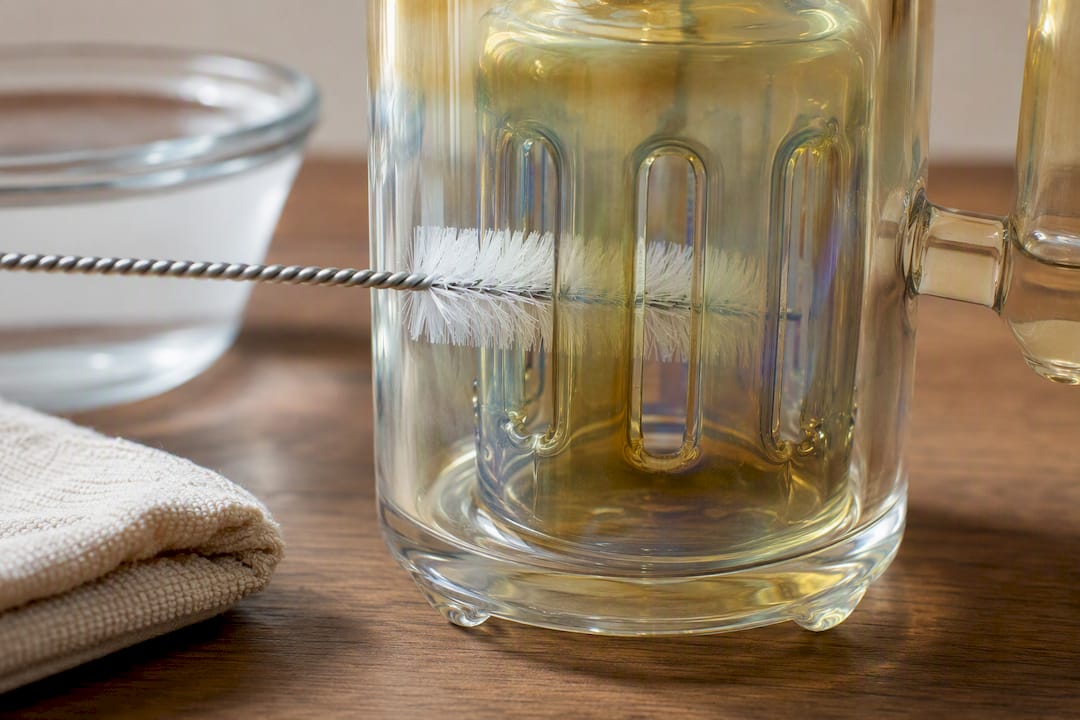 Nylon brush cleaning glass percolator holes