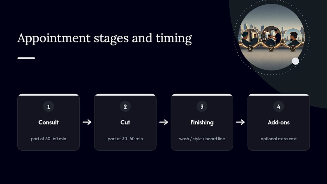 Men's haircut appointment stages and timing