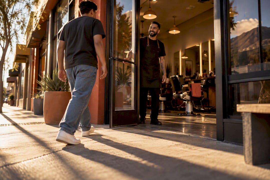 Welcoming El Paso barbershop entrance