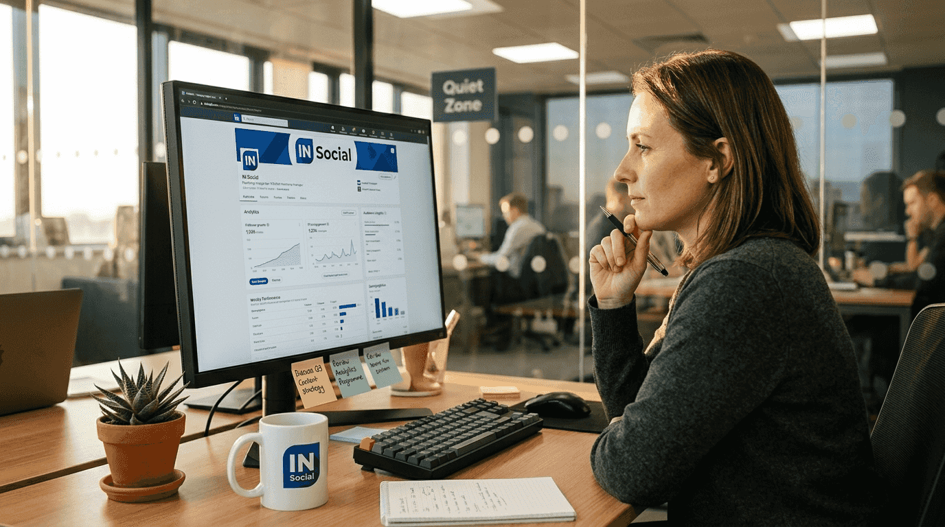 Manager reviewing LinkedIn company branding