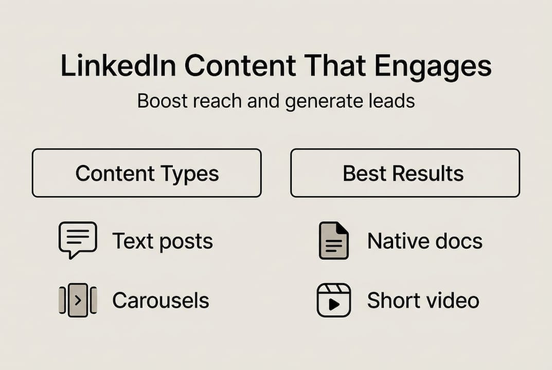 Infographic on LinkedIn content types for engagement