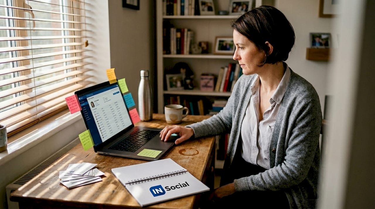 Sales manager using CRM tools at desk