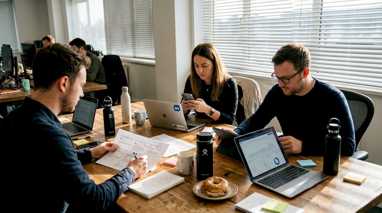 Team plans LinkedIn posts in office