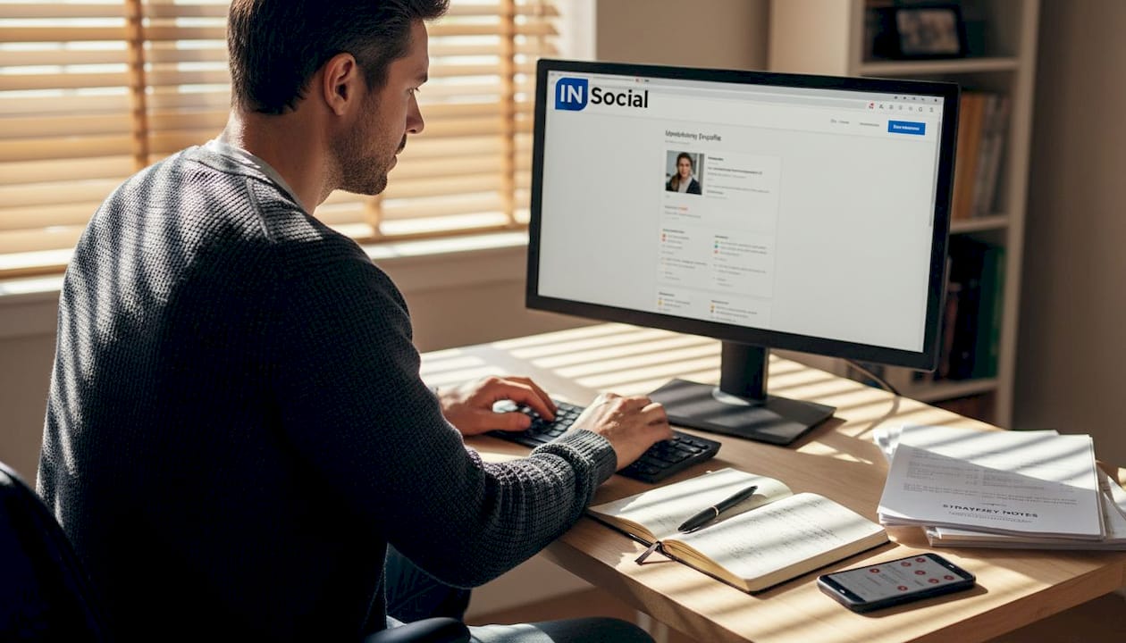 Person updating LinkedIn profile for outreach