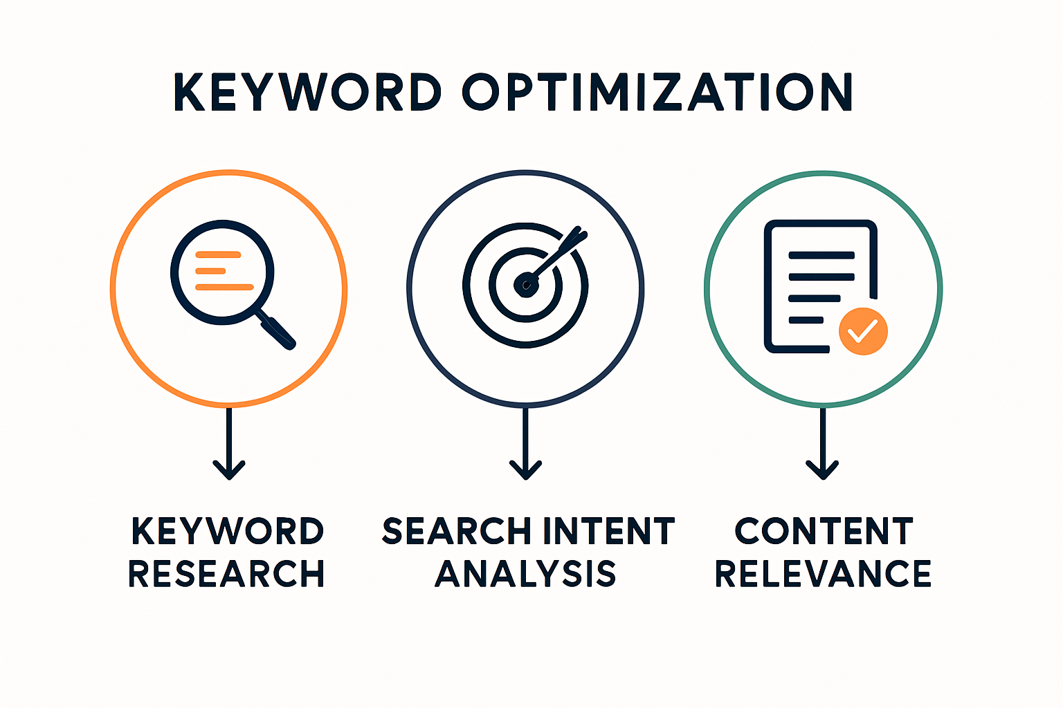 Infographic showing core components of keyword optimization