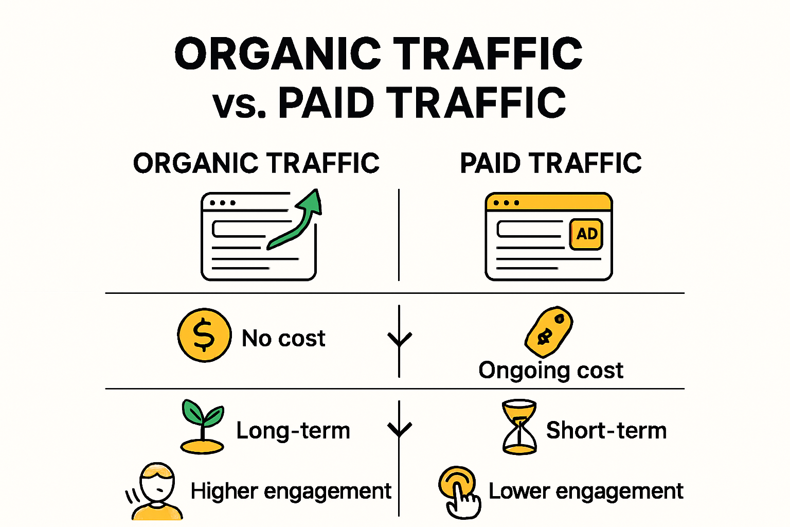 Comparison of organic vs paid website traffic.