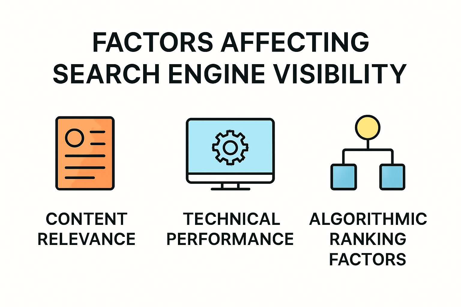 Infographic showing factors impacting search engine visibility.