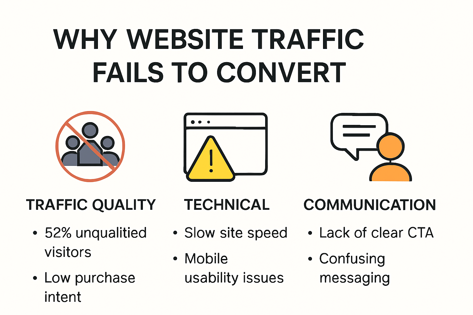 Infographic showing why website traffic fails to convert