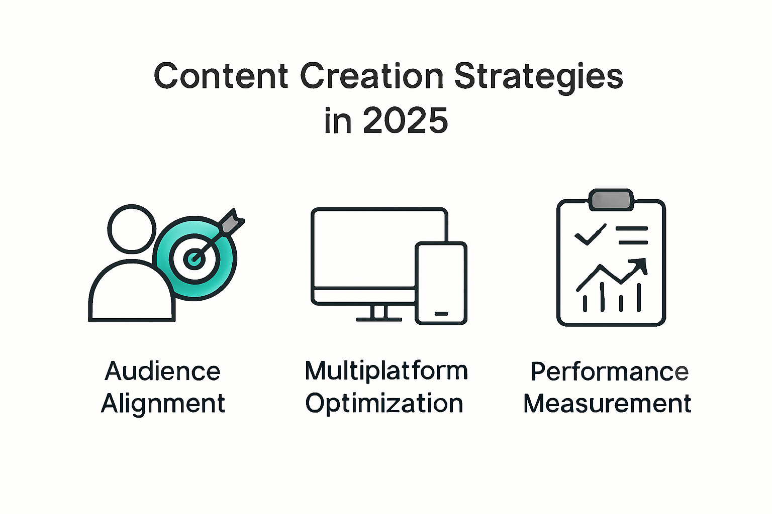 Infographic summarizing content creation strategies core components