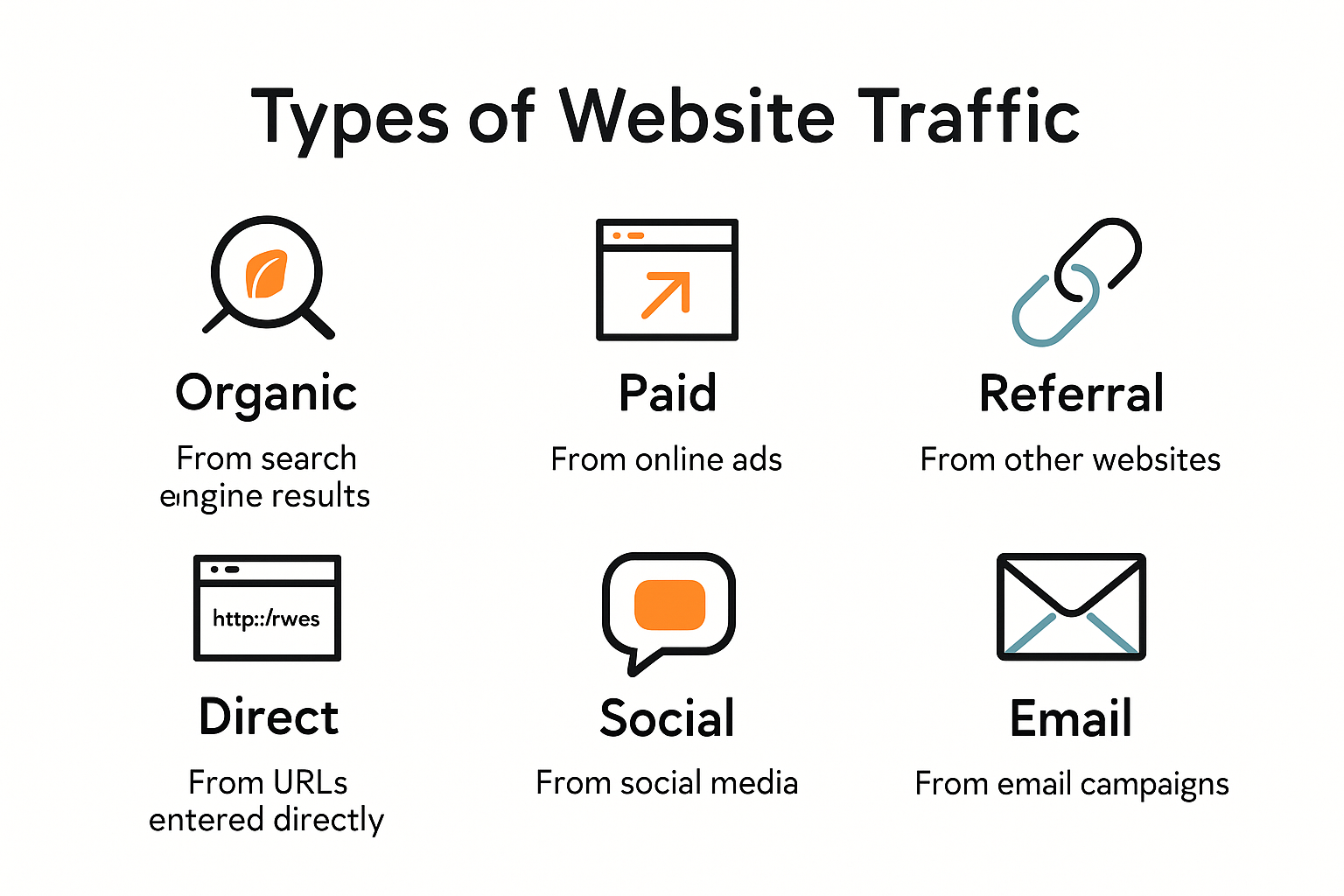 Visual breakdown of main website traffic types