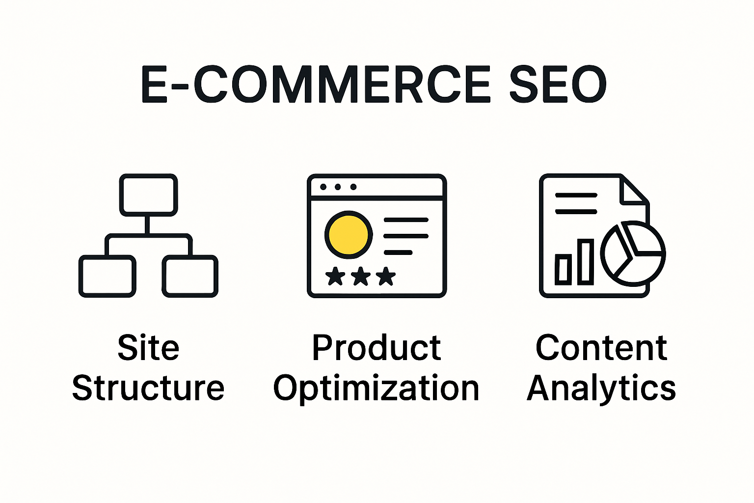 E-commerce SEO essentials illustrated with icons