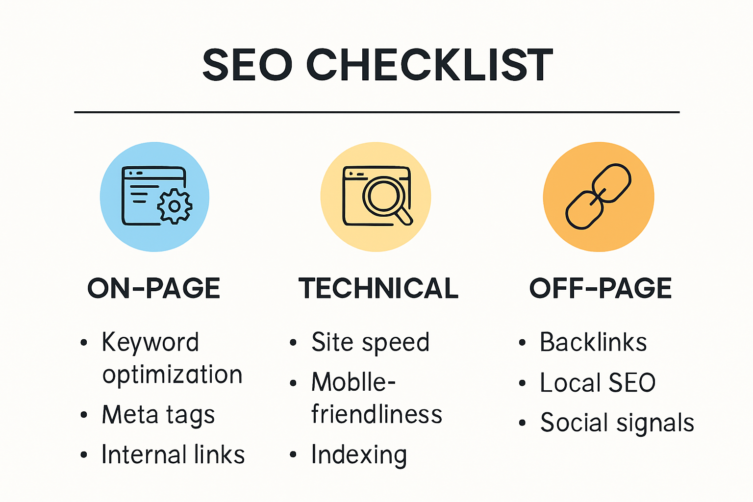 Infographic showing modern SEO checklist steps