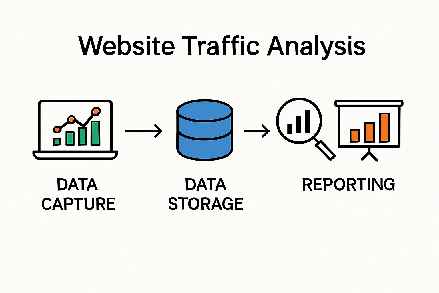 Infographic showing website traffic analysis process stages