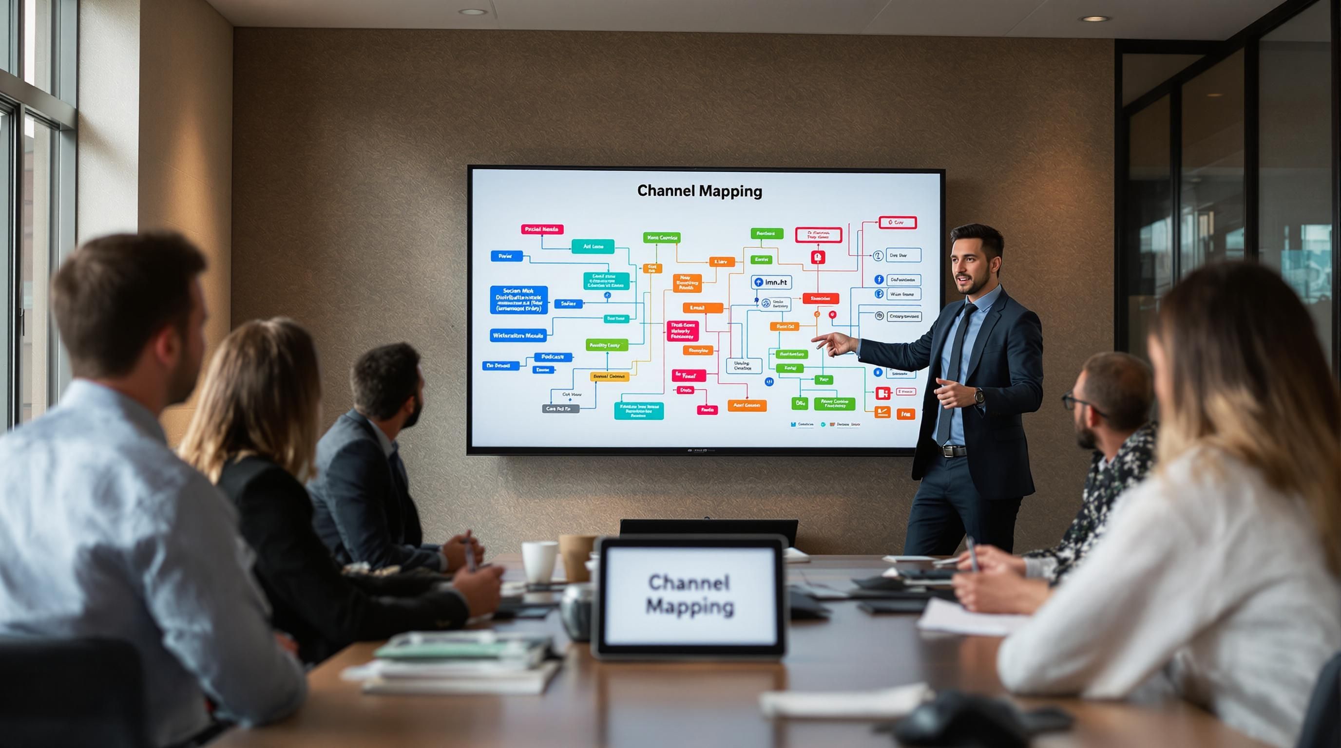 Strategist presents channel mapping diagram for targeted content distribution