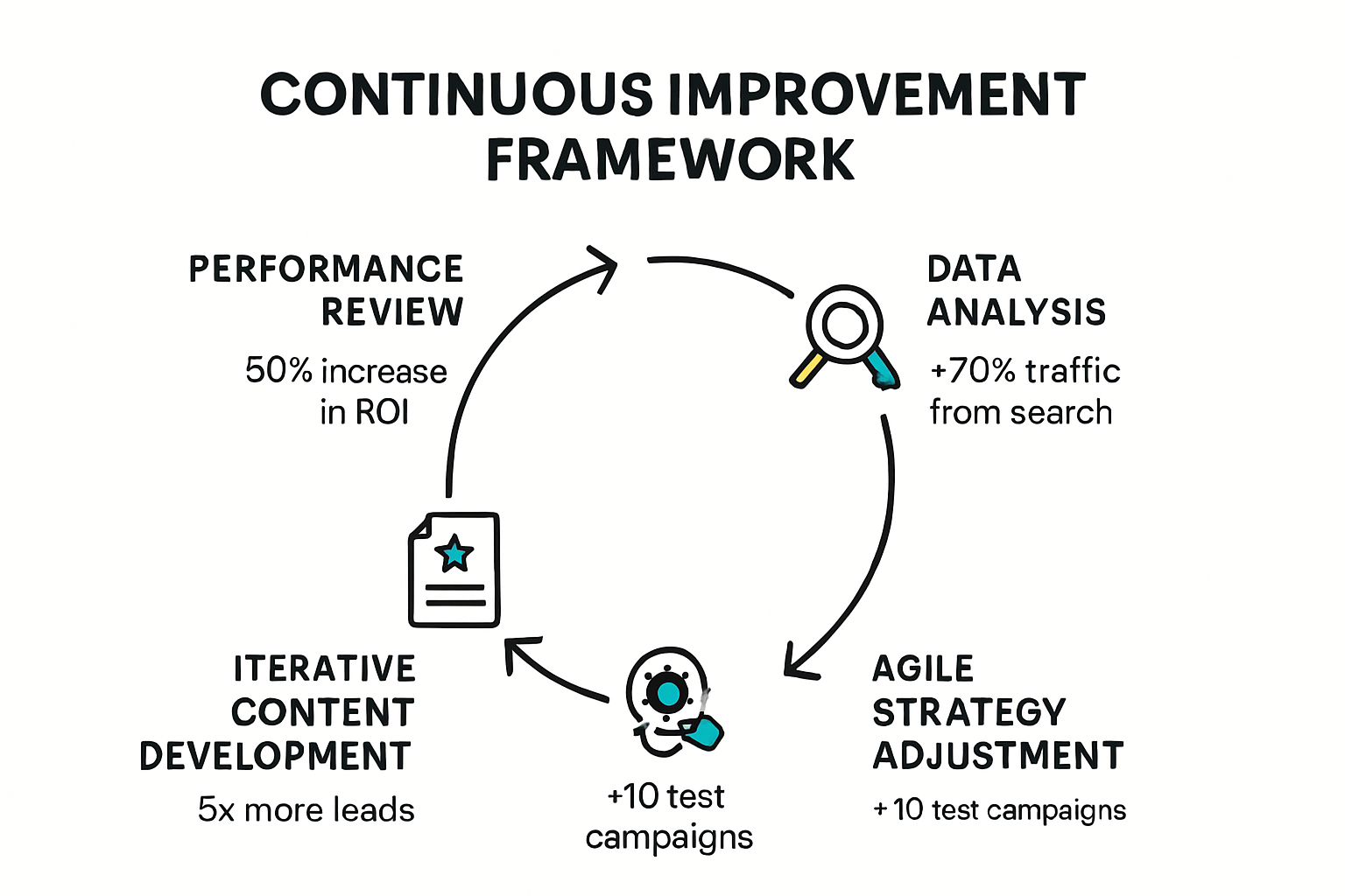 Continuous improvement steps for content promotion infographic