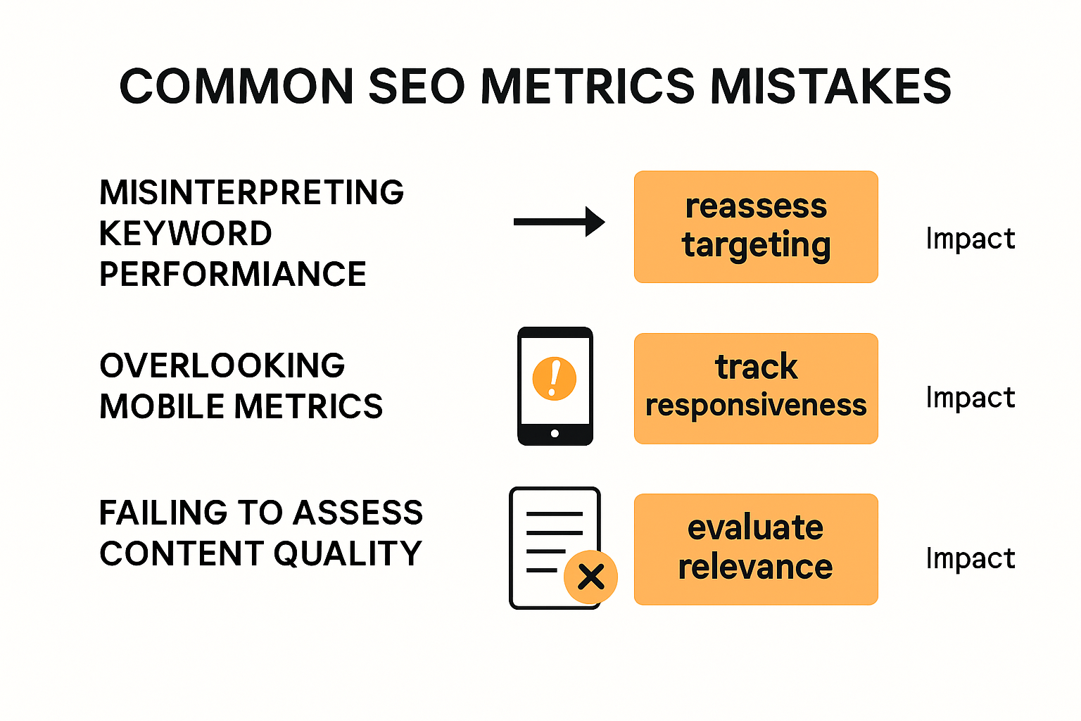 Infographic of top SEO metrics mistakes and solutions